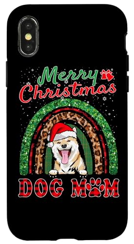 Carcasa para iPhone X/XS Shiba Inu Christmas Santa Hat Dog Mom Boho Rainbow Xmas
