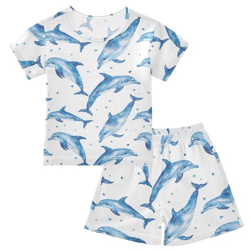 ALAZA Blue Dolphin Pajama Set Short Sleeve Sleepwear Soft Lounge Nightwear