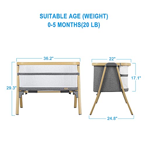 AMKE Baby Bassinets,Bedside Sleeper for Baby,Baby Crib Portable Bassinets for Safe Co-Sleeping, Adjustable Baby Bed for Baby Infant Newborn Girl Boy (Wood Grain-Basic)