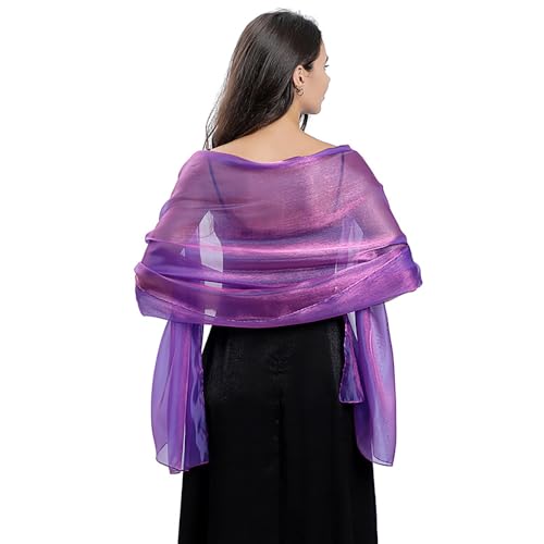 Huralona Women Silky Sheer Shawls and Wraps Shimmer Organza Pashmina Scarf for Evening Dresses Wedding Costume Party2