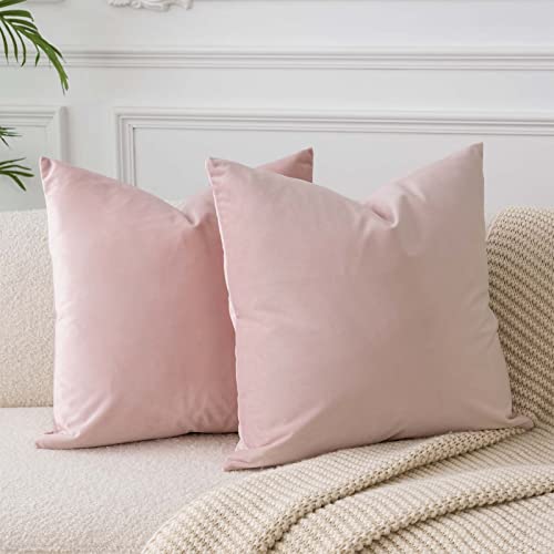 Image of JUSPURBET 22x22 Decorative Velvet Throw Pillow Covers Cases Set of 2,Pink | Modern Soft Cushion Covers with Hidden Zipper for Couch Sofa Bed Living Room Bedroom Home Decor