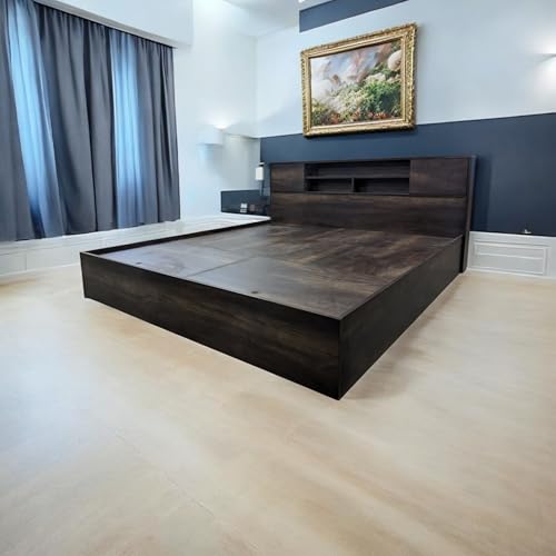 Image of King Bed /Cot with Headboard & Top Cabinet Storage, Splash-Proof, Termite-Proof, Modern Design, 2-Year Warranty