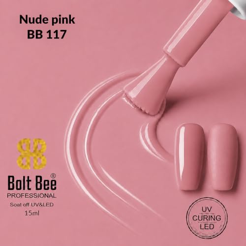 Image of BOLT BEE 15ML Gel Nail Polish 1Pc Clear Pink Glitter Nail Polish Soak Off UV LED Nail Gel Polish Nail Art Starter Manicure Salon DIY at Home, 0.5 OZ (1) (117)
