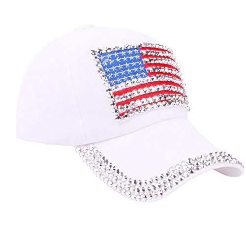 Cruoxibb Usa Bling Baseball Cap Sparkle American Flag Hat For Women Men Hip Hop Caps (White Cap A) #TOP1