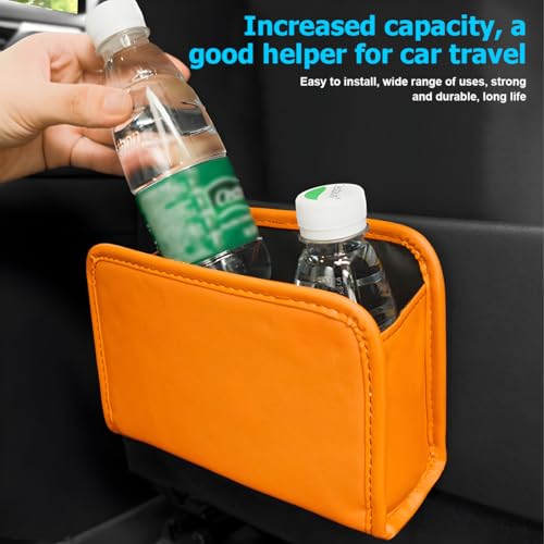 Image of Osilly Car Trash Can, Leather Foldable Vehicle Garbage Organizer Holder, Multi-Function Automotive Interior Dustbin Storage Hanging Container Accessories, Universal for SUV, Sedan, Truck (Orange)