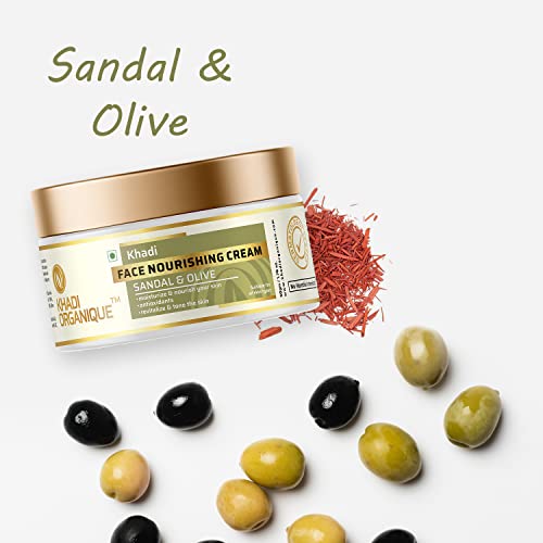 Image of Khadi Organique Sandalwood & Olive Natural Face Moisturizing Nourishing Cream | Reduce Wrinkles & Fine Lines | Suitable for Men & Women of all Skin Types - 50gm