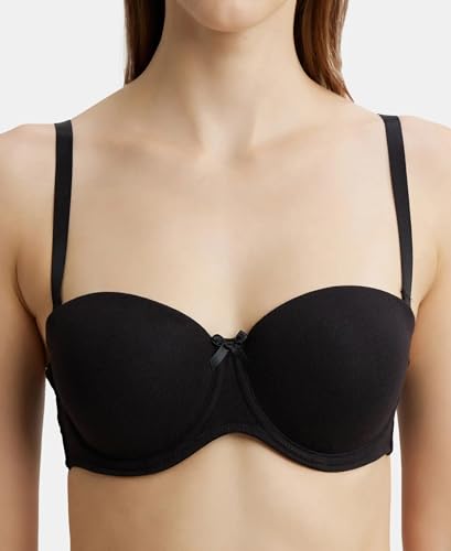 Image of Jockey FE52 Women's Under-Wired Padded Super Combed Cotton Elastane Stretch Full Coverage Multiway Styling Strapless Bra with Ultra-Grip Support Band