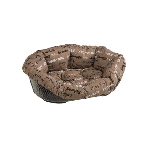 Ferplast Cuccia Cane Interno, Lettino Divano per Cani, Cesta in Plastica Antiscivolo con imbottitura Lavabile, 73 x 55 x h 27 cm, Marrone