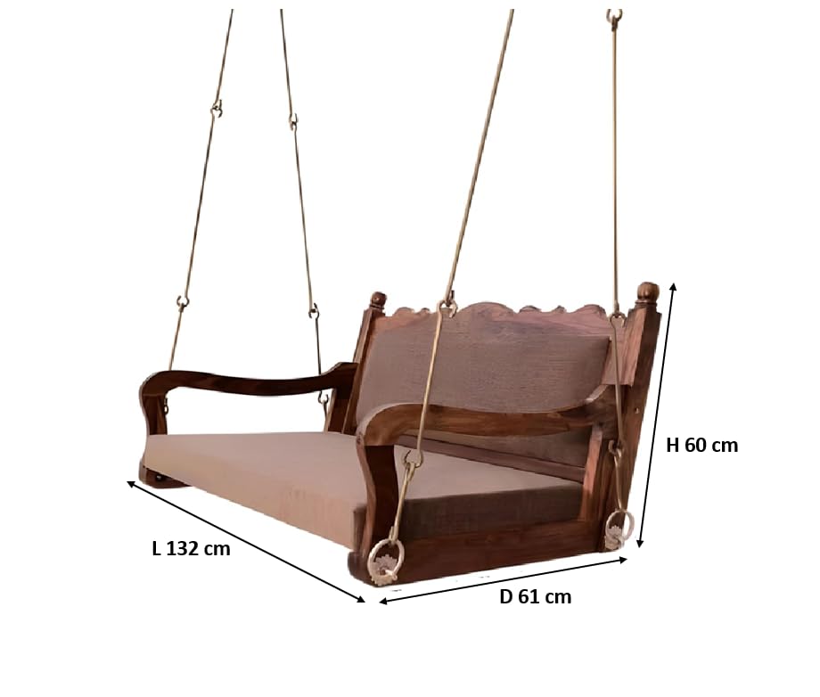 Image of APRODZ Swing for Home Reversible Sheesham Wooden Jhula for Adult for Home | Wooden Swing for Balcony | Hanging Swings with Brass Coated Chain | Patio Double Seater Indoor /Outdoor Swing, 132 x 61 cm