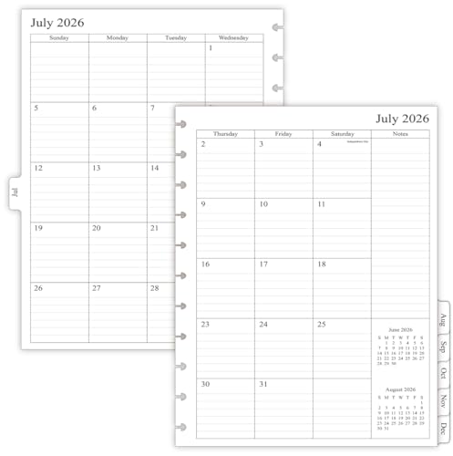 newestor 2026-2027 Monthly Planner Refill for 11-Discbound Notebooks Jul 2026 to Dec 2027 Two Pages Per Month Letter Size 8-1/2 x 11