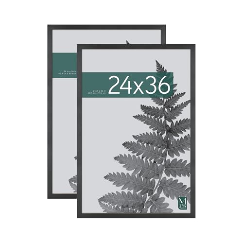 MCS Studio Gallery Movie Poster Frame 24x36 Black Woodgrain, Vertical & Horizontal Wall Hanging Large Picture Frame for Photos, Artwork & Custom Posters (2-Pack)