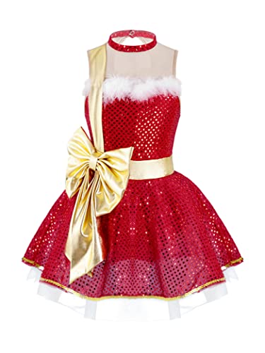Daenrui Kids Girls Sleeveless Sequins Dance Tutu Dress Leotard Figure Skating Dress Festival Christmas Costume Sequins 6 Years