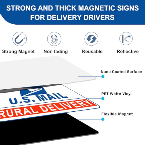 Image of 3 Pack Mail Magnetic Signs for Car, Rural Route Magnet for Carrier Vehicle, Reflective Delivery Driver Service Car Magnetic Sign Frequent Stops, Heavy Duty Waterproof (White 3 Pack)
