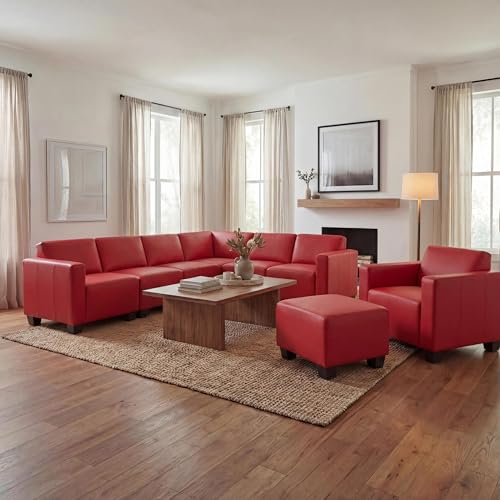 Mendler Modular Sofa-System Couch-Garnitur Lyon 6-2, Kunstleder - rot