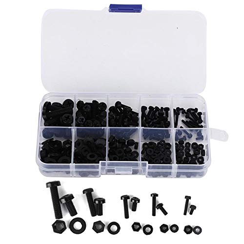 Tornillos multifunción negro/blanco M2 / M2.5 / M3 / M4 / M5 Kit de tornillo de nylon, tuerca de nylon, industrial para mecánica(Black 270pcs nylon screw set) Cover