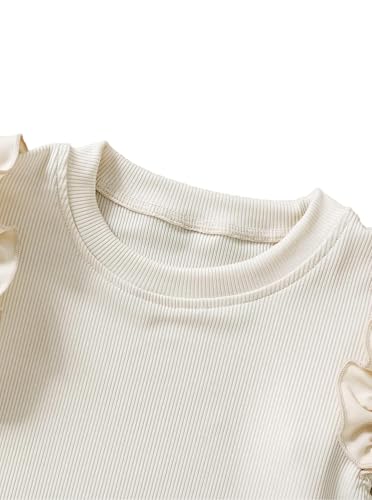 Girls' Ruffle Sleeve Shirts Ribbed Knit Cute Tops Crew Neck Summer T Shirts4