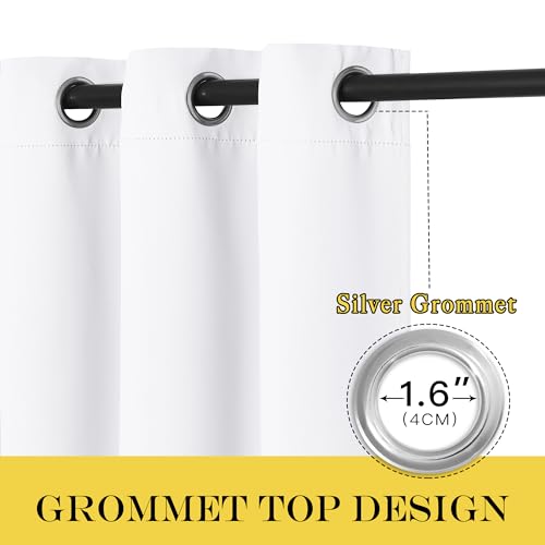 NICETOWN White Room Darkening Curtain 63 inches Long for Living Room - Grommet Solid Thermal Insulated Grommet Light Blocking Window Treatment for Bedroom (1 Panel, W46 x L63)