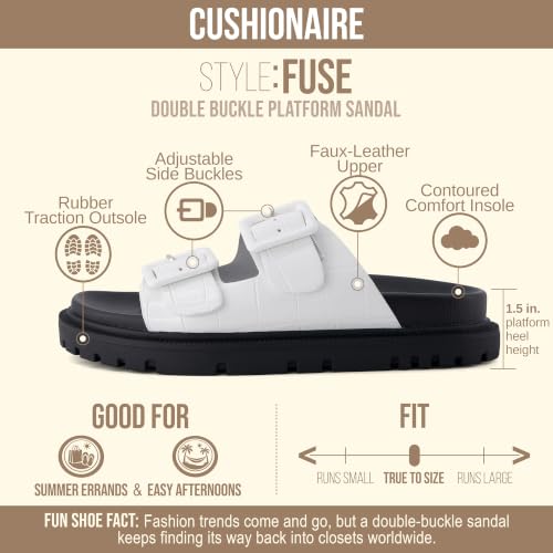 CUSHIONAIRE Fuse Chunky Womens Sandals with Double Buckle Straps and Durable Lug Sole, Casual Platform Sandals Women Footwear, WHITE 8.5 by CUSHIONAIRE - Used condition - Image 4