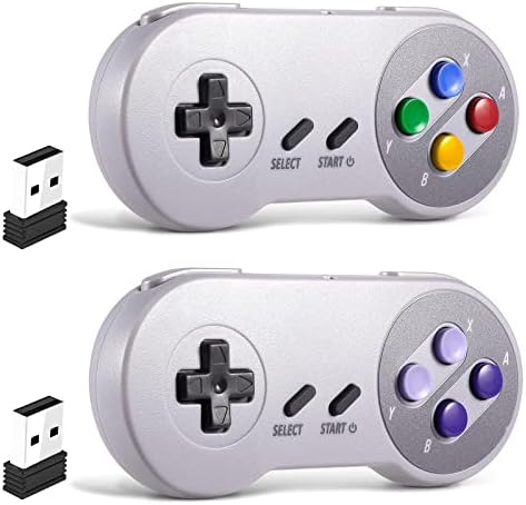 2 Pack 2.4 GHz Wireless USB PC Controller Compatible with SNES Games, SAFFUN Retro SNES PC Controller for Windows PC iOS MAC Linux Raspberry Pi Retropie OpenEmu Emulator (Rechargeable) (Plug & Play)