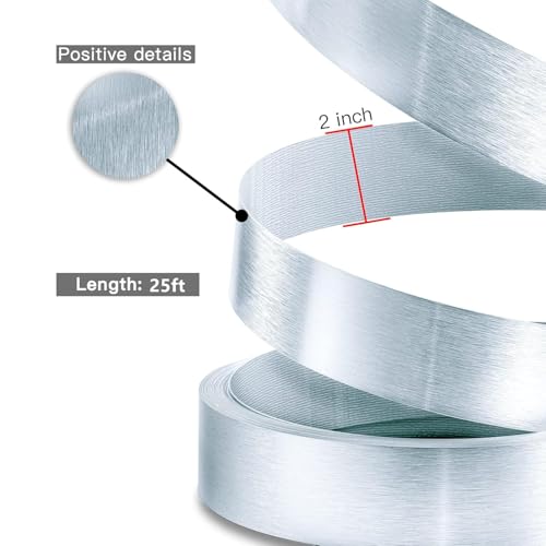 Image of PVC Edge Banding, 2 inch x 25ft Non Glued Flexible Durable Real Brushed Aluminum Silver Veneer Edge Trim for DIY Table Cabinet Furniture Decorative Trim