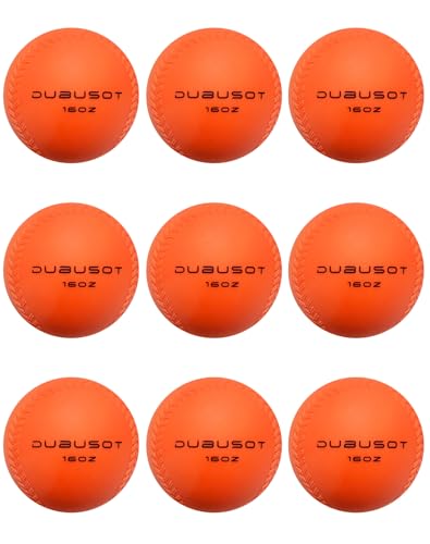 DUBUSOT 9 Pack Weighted Balls for Baseball & Softball 16 oz Practice Heavy Ball for Hitting, Batting & Pitching Training, Improve Power and Mechanics, 2.85inch, Orange