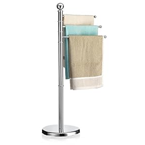 Handdoekhouder Petra handdoekstandaard badhanddoekstandaard met 3 beweegbare handdoekstangen, verchroomd metalen frame