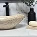 Natural Tan Travertine Vessel Sink – Modern Rustic Chiseled Oval Canoe Bathroom Sink – Hand-Carved Marble – Real Stone Basin