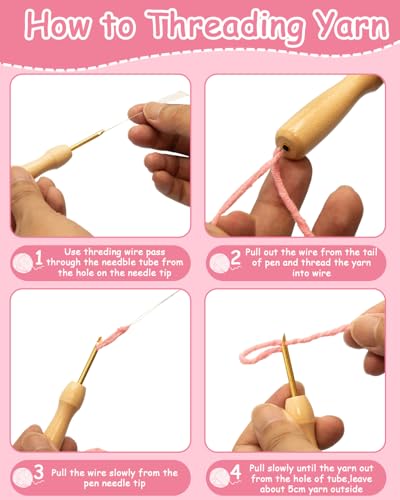 Image of Punch Needle Kit for Beginners Adults Kids, 6 Pattern Embroidery Punch Needle Kits, Easy Needle Punch Embroidery DIY Kit Set Tufted Rug Punch Decoration with Patterns, Tools, Yarns, Hoop, Instruction