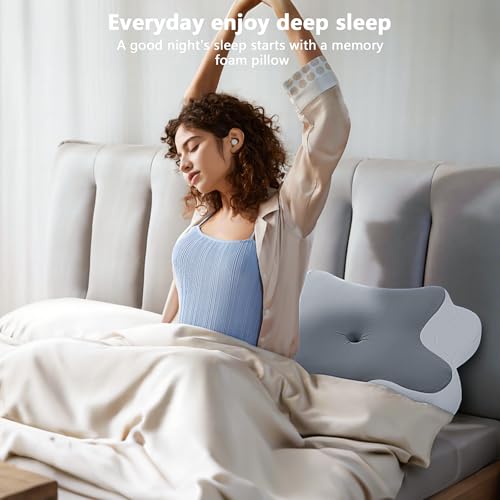 JINXIA Nackenkissen Kopfkissen, Ergonomisches Kopfkissen, Memory Foam-Kissen mit Abnehmbarem Kissenbezug für Seiten-, Rücken- und Bauchschläfer, Grauweiß