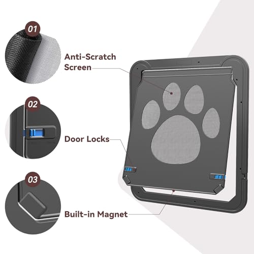 PETLESO Haustierklappe für Fliegengittertür Hundeklappe Katzenklappe Fliegengitter mit Magnetverschluss Einfache Installation Hundetür für Katzen/Hunde (42cm * 37cm)