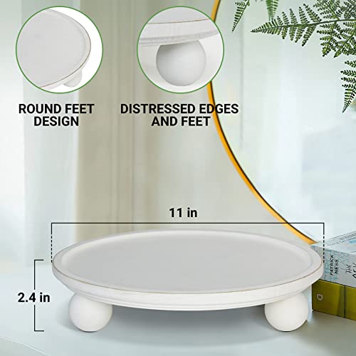 Farmhouse Wood Tray Risers For Display, Wooden Decorative Tray For Kitchen Decor, Pedestal Stand For Countertop, Round Wood Tray With Risers For Soap Dish On Risers, Footed Rustic Cake Stand #TOP6