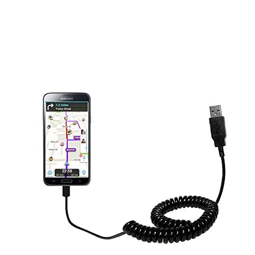 Gomadic unik spiralformad USB-laddning och datasynkroniseringskabel kompatibel med Samsung Galaxy S5 Plus – laddning och HotSync-funktioner med en kabel. Byggd med TipExchange