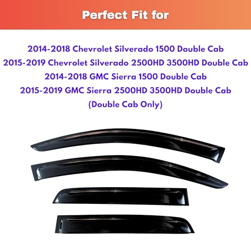 Image of KPY Rain Guards for 2014-2018 Chevrolet Silverado /GMC Sierra 1500 Double Cab, Out-Channel Window Visor Vent Deflector, Truck Accessories for 2015-2019 Chevy Silverado /Sierra 2500HD 3500HD Extended Cab