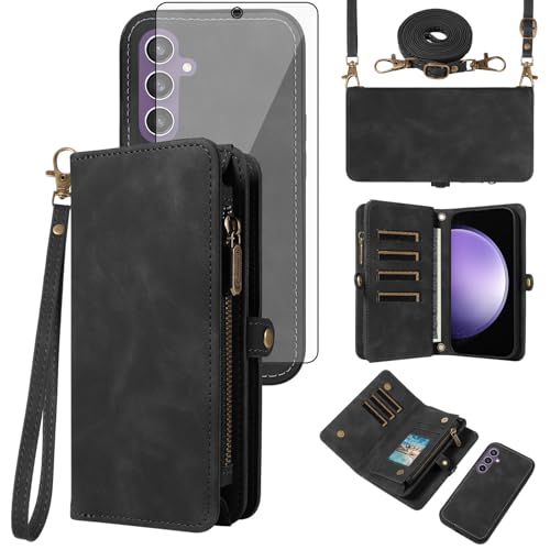 Coque Samsung S23 FE anti-chute avec vitre en verre trempé et lanière de sécurité