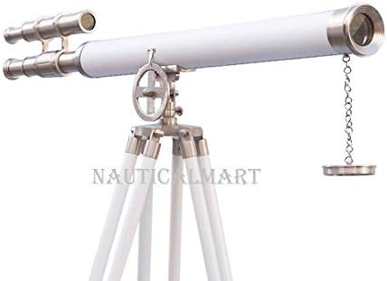 Nauticalmart Floor Standing Brushed Nickel With White Leather Griffith Astro Telescope 65"