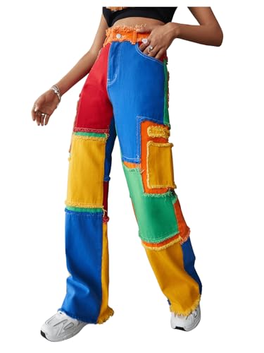 WDIRARA Women's Cow Print High Waist Wide Leg Jeans Casual Long Denim Pants4