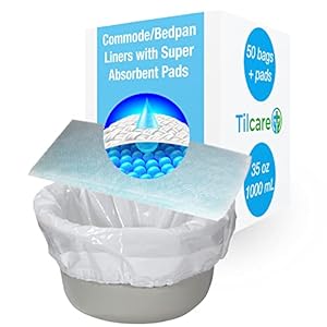 Tilcare Commode Bedpan Voeringen met Super Absorberende Kompres, 50 Stuks – Voor Bedpannen, Draagbare Toiletten & Toiletstoelen – Wegwerp Voeringen voor het Ziekenhuis, Thuis – Absorbeert tot 1000ml