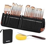 Nicpro 30pcs Paint Brush Set, Professional Paintbrushes with Paint Spatula & Self-Standing Case, Craft Paint Brushes for Acrylic Painting, Oil, Watercolor, Gouache, Art Supplies for Artists Beginners