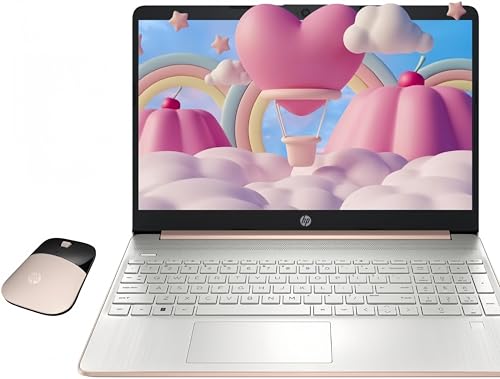 Image of HP 15.6 inch Rose Gold Laptop with Wireless Mouse & Earbuds, AMD Ryzen 3 Core, Fingerprint Reader, Long-Lasting Battery, Win11 (Rose Gold, 16GB RAM | 1TB SSD)