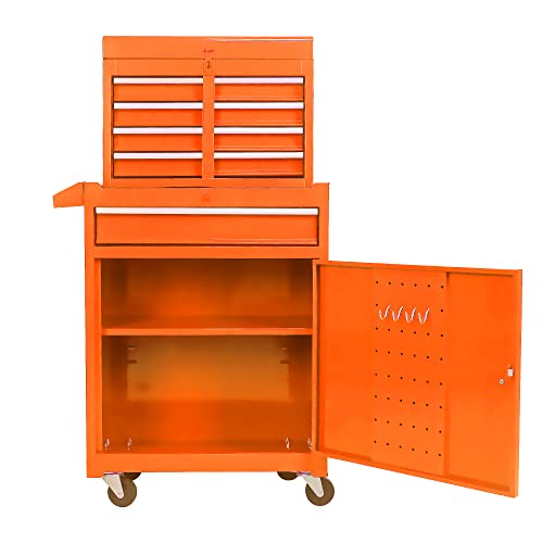 Pouseayar 5 Drawers Rolling Tool Box Organizer, Tool Chest With Wheels, Bottom Cabinet And One Adjustable Shelf Snap On Tool Box Rolling Garage Workshop Storage Cabinet - Orange #TOP1