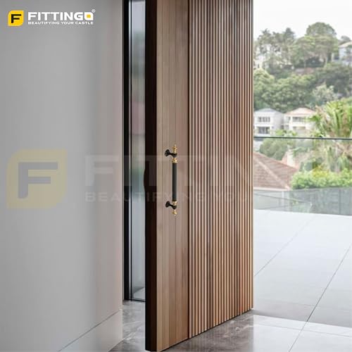 Image of Vintage Royal Main Door Handle | 12 Inch Premium Pull Push Handle for Home, Office, Hotels & Villas | Stainless Steel Black & Gold Finish |Hole to Hole 300mm | 3 Years Warranty