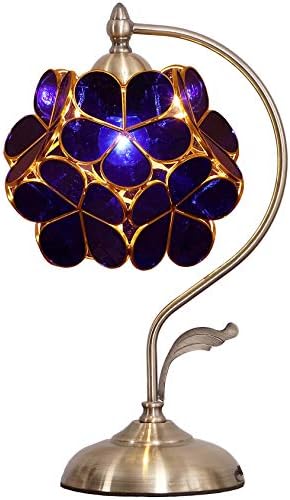 Bieye L30754 Cherry Blossom Tiffany Style Stained Glass Table Lamp with 8 inches Wide Floral Lampshade Vintage Brass Base (Cream)
