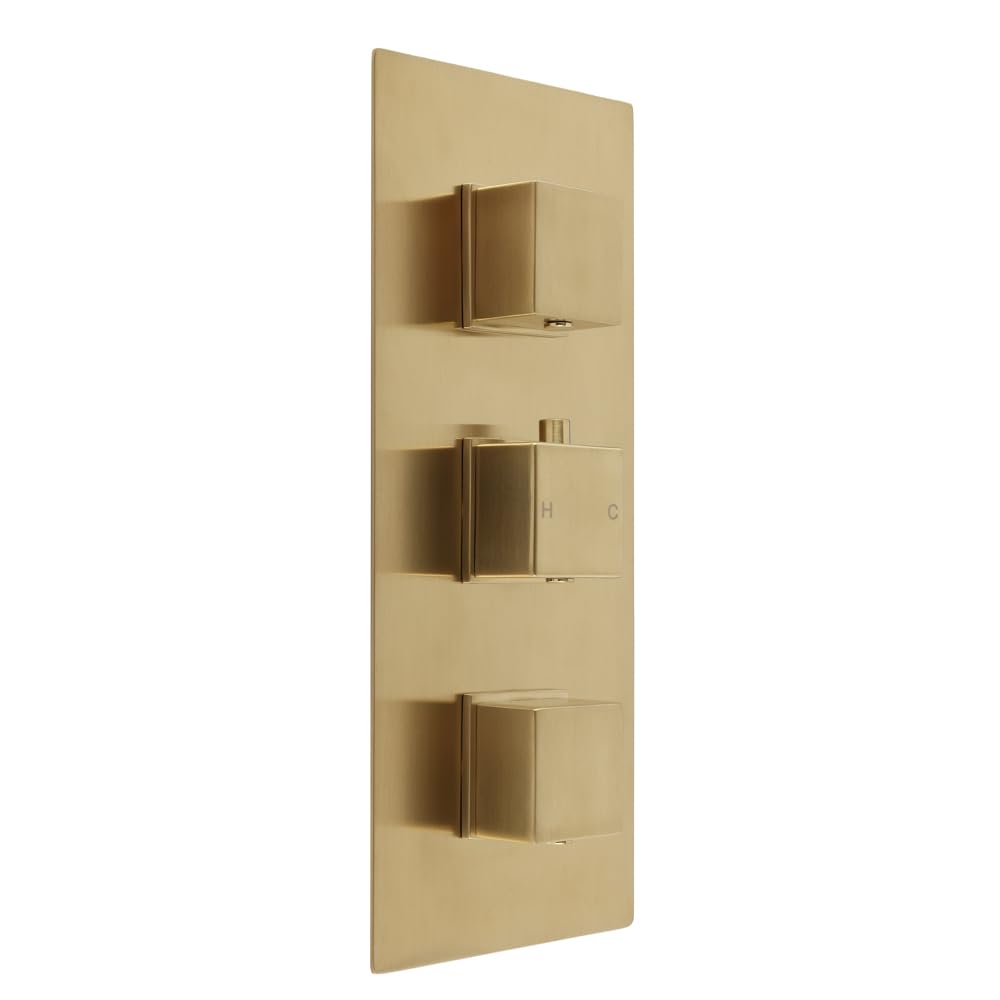 Milano Lyra 2 Outlet Triple Thermostatic Concealed Mixer Shower Valve - Brushed Brass