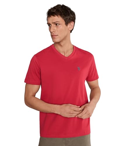 Image of U.S. Polo ASSN. Men's Solid V‑Neck T-Shirt, Autumn Sky Red, X-Large