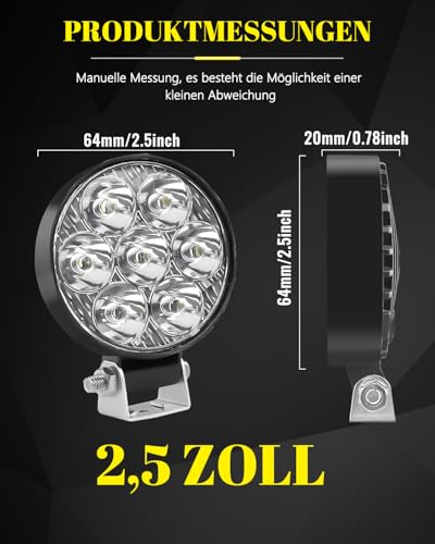 CO LIGHT 2PC LED Arbeitsscheinwerfer 12V/24V, IP68 LED Offroad Zusatzscheinwerfer 180° Verstellbarer Bügel für Traktor Offroad Baufahrzeuge UTV ATV LKW Landwirtschaft (Orbicular)