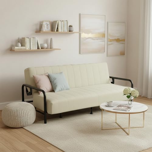 Homy Casa Modern Beige Futon Sofa Bed with Arm, 78.74