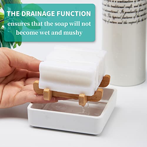 Wooden Bamboo Square Soap Dishes For Bar Soap Holder For Shower With Drain For Bathroom Small Soap Dish Detachable（Single Pack Right Angle White） #TOP3