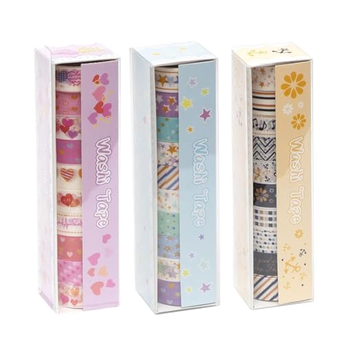 Image of Multi Design 10 Rolls Washi Tape Set - 15mm Wide, Colorful Multi Style Design, Decorative Tapes for Arts, DIY Crafts, Bullet Journals, (Set of 10, Multicolor) Random Design (1)
