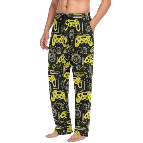 Men’s Colorful Video Game Controllers Pajama Pants with Pockets, Comfortable Lounge Sleep Bottoms#5014