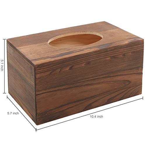 Mygift® Rustic Solid Burnt Wood Tissue Box Holder Cover Rectangular Bathroom Facial Tissue Dispenser With Easy Refill Slide Out Bottom #TOP5